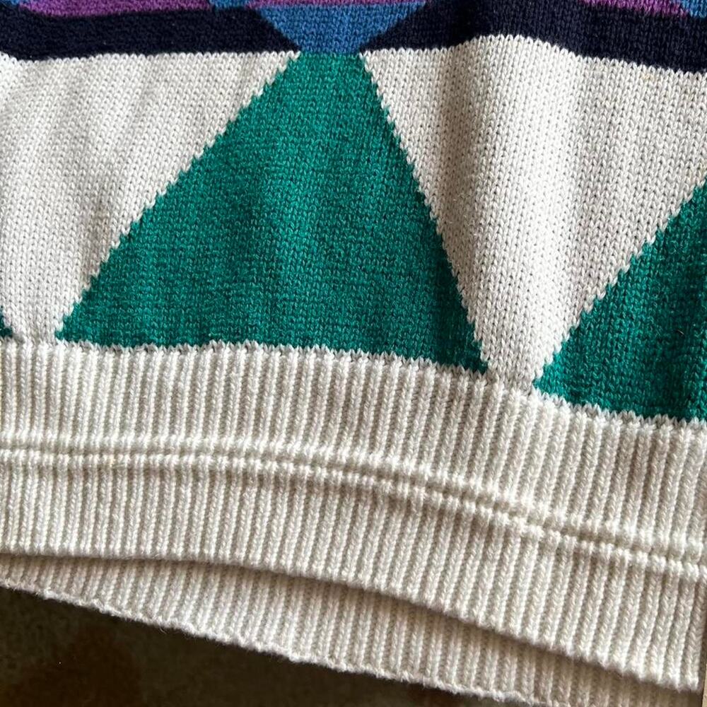 Vintage 90s Jantzen Geometric Sweater | Heavyweight Colorblock Knit | XL - Picture 8 of 8